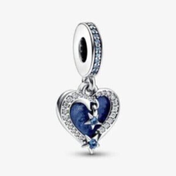 PANDORA Celestial Shooting Star Heart Double Dangle Charm - Picture 1 of 3